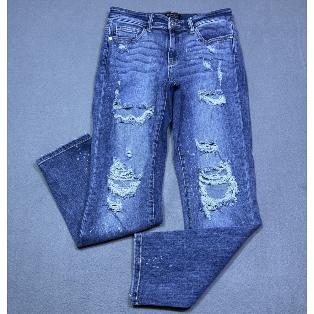 Judy Blue Jeans Womens 9/29 (29x29) Distressed Midrise Straight Slim